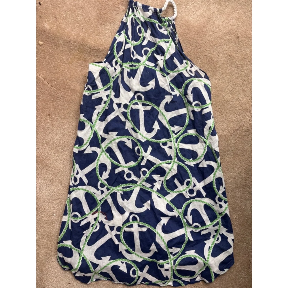 Girl’s Mudpie Dress/ coverup, M (8-10) nautical anchor, Navy white and Green